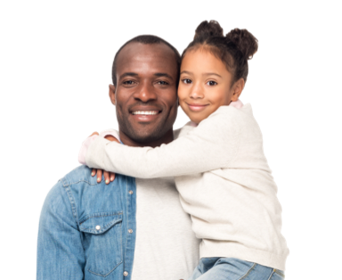 Young girl hugging her father and smiling